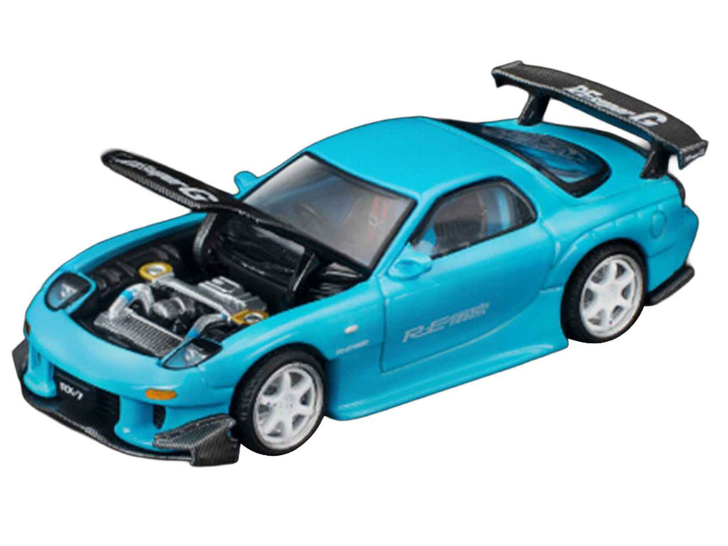Mazda RX7 (FD3S) RE Amemiya RHD (Right Hand Drive) Light Blue with Carbon Hood "Tokyo Auto Salon 2026" 1/64 Diecast Model Car by Pop Race