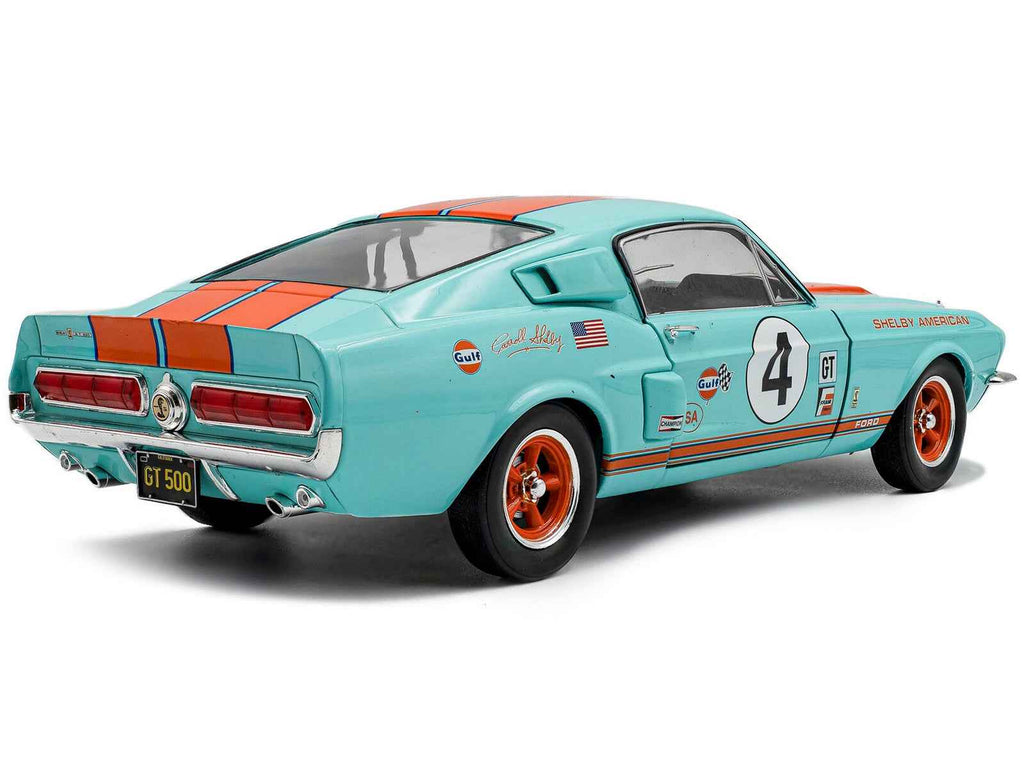 1967 Shelby GT500 #4 "Gulf Racing Tribute" Light Blue with Orange Stripes 1/18 Diecast Model Car by Solido