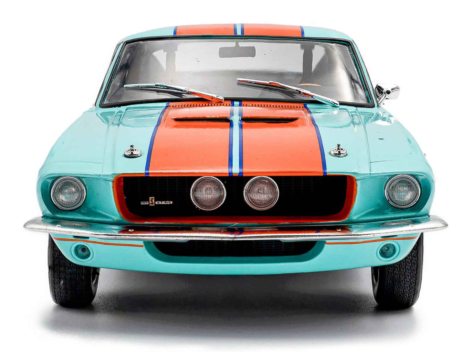1967 Shelby GT500 #4 "Gulf Racing Tribute" Light Blue with Orange Stripes 1/18 Diecast Model Car by Solido