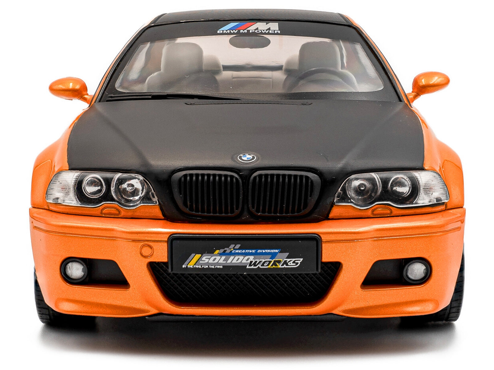 2000 BMW E46 M3 "Solido Works" Orange Metallic with Matt Black Hood and Carbon Top 1/18 Diecast Model Car by Solido