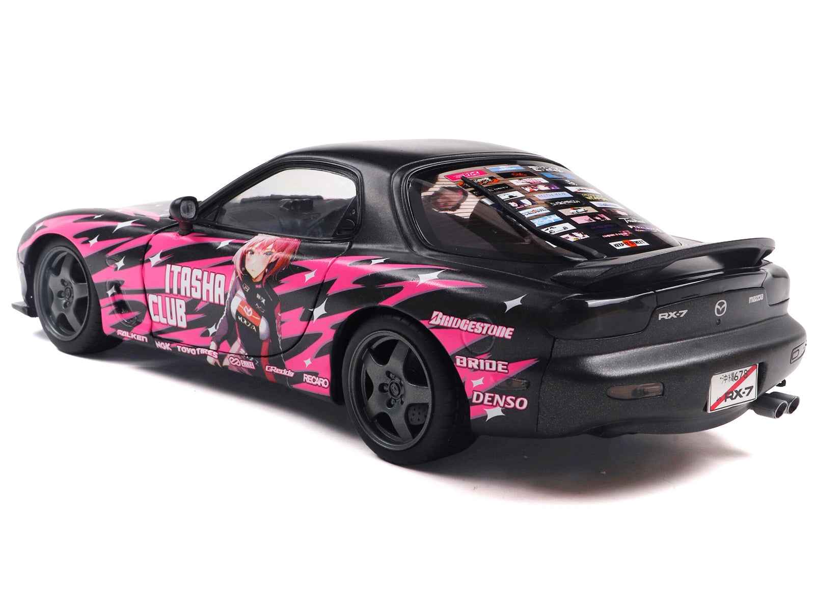 1994 Mazda RX7 (FDRS) RHD (Right Hand Drive) "Itasha Club" Black Metallic with Pink Graphics 1/18 Diecast Model Car by Solido