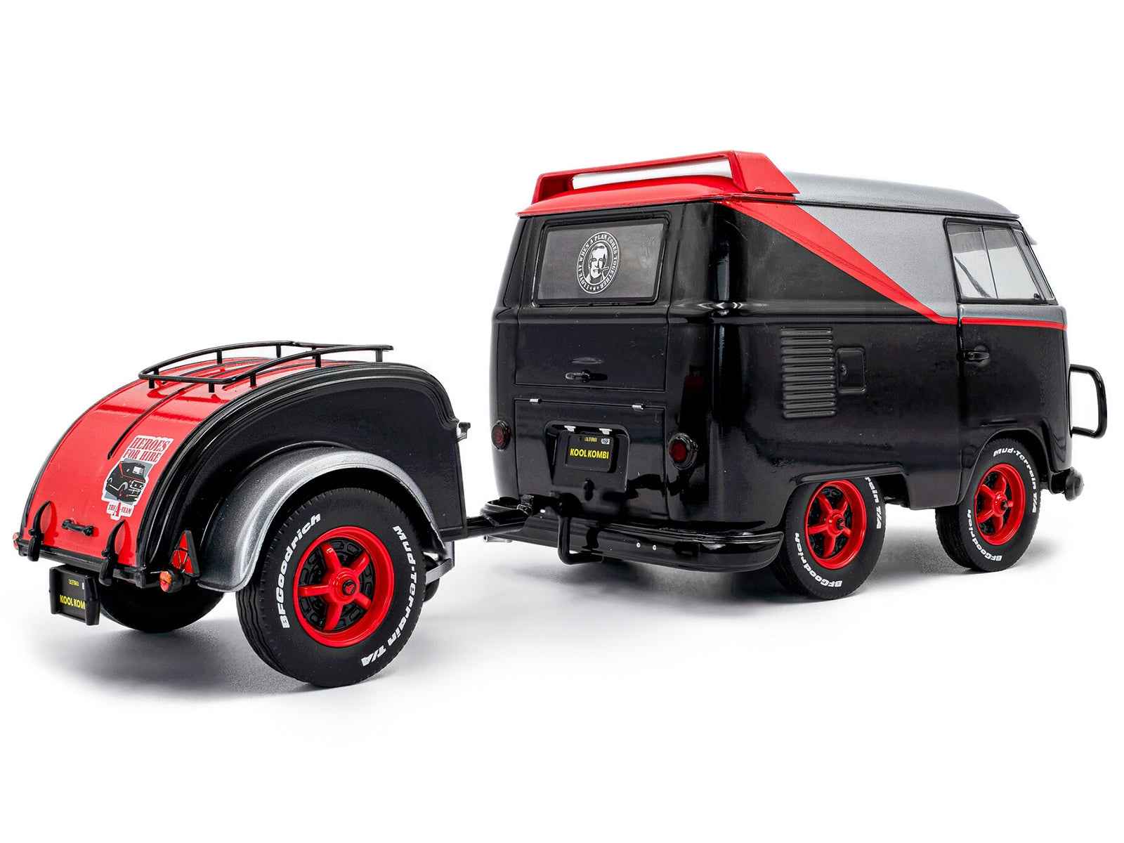 2024 Volkswagen Kool Kombi Sport Van with Trailer Black and Silver with Red Stripe 1/18 Diecast Model Car by Solido