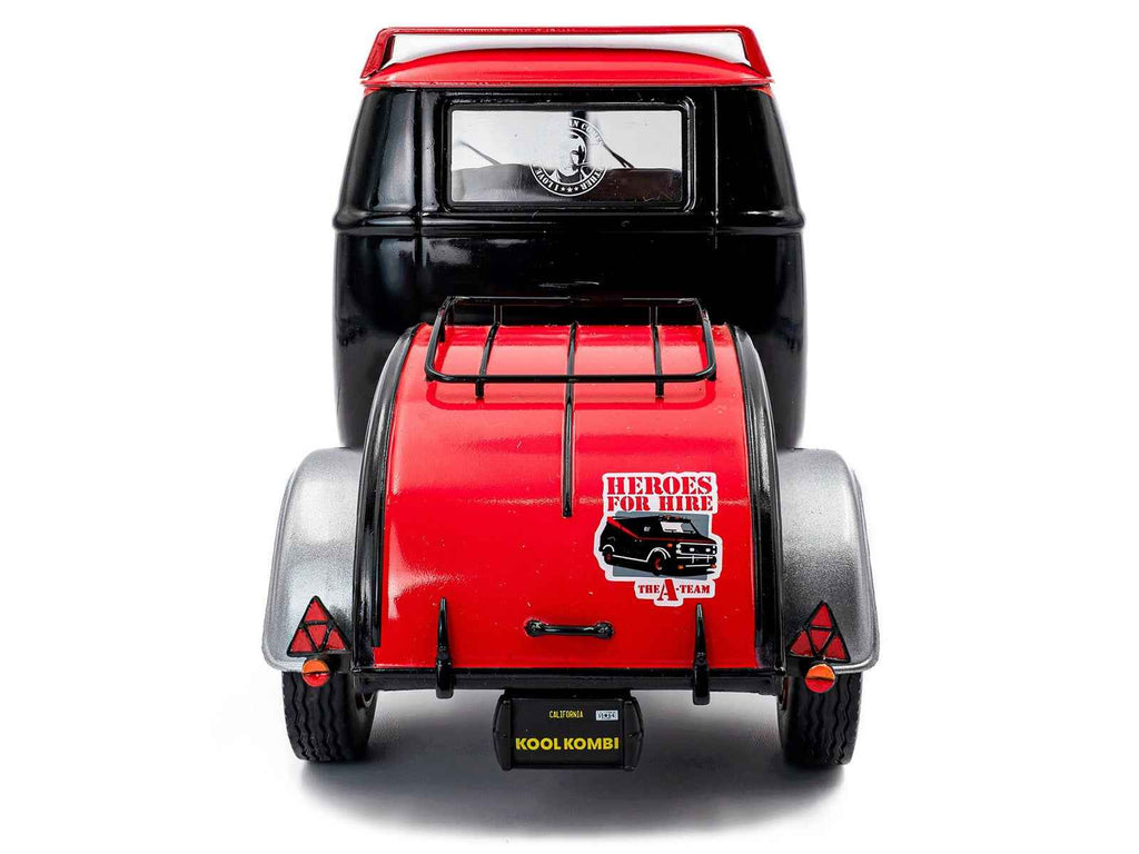 2024 Volkswagen Kool Kombi Sport Van with Trailer Black and Silver with Red Stripe 1/18 Diecast Model Car by Solido