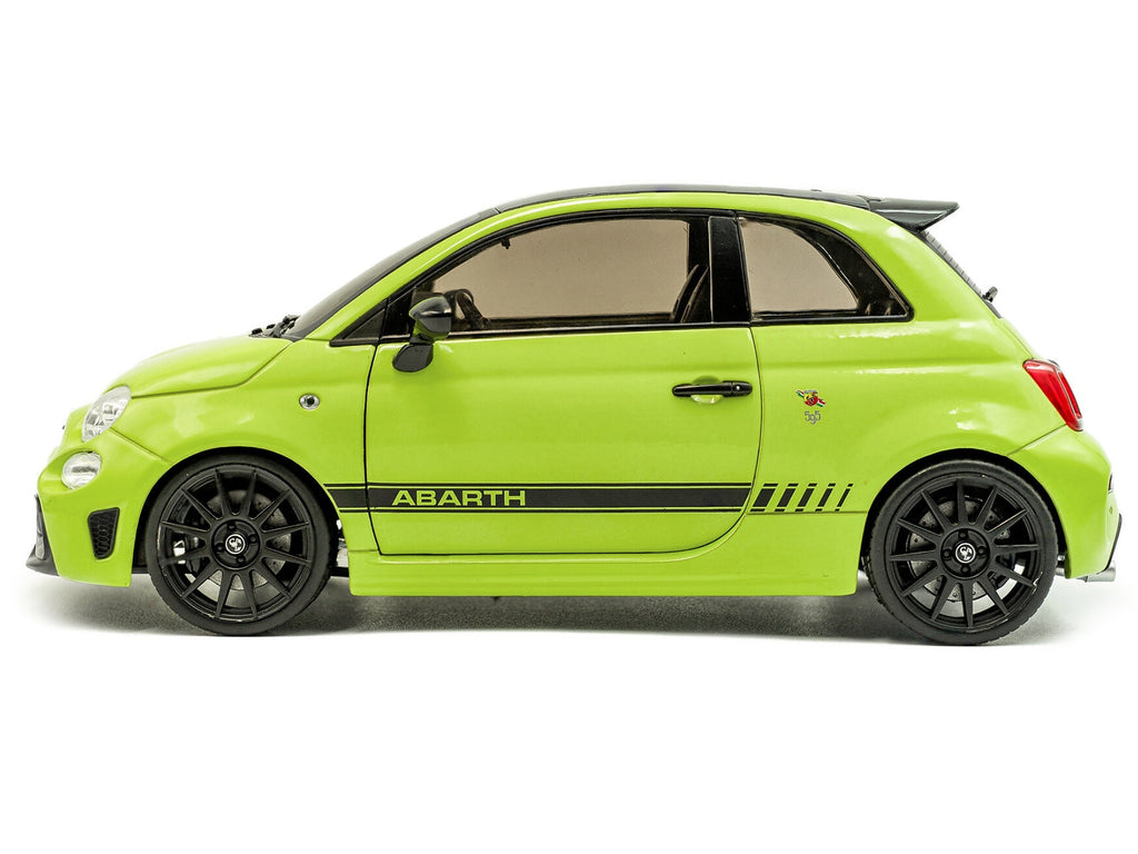 2023 Fiat F595 Abarth Verde Adrenalina Green with Black Top and Stripes 1/18 Diecast Model Car by Solido