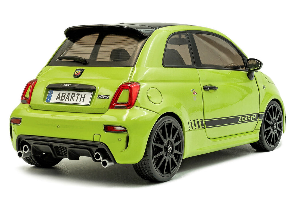 2023 Fiat F595 Abarth Verde Adrenalina Green with Black Top and Stripes 1/18 Diecast Model Car by Solido