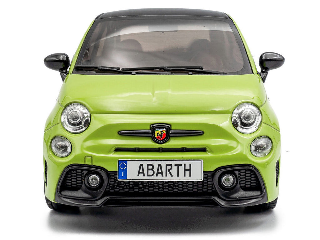2023 Fiat F595 Abarth Verde Adrenalina Green with Black Top and Stripes 1/18 Diecast Model Car by Solido