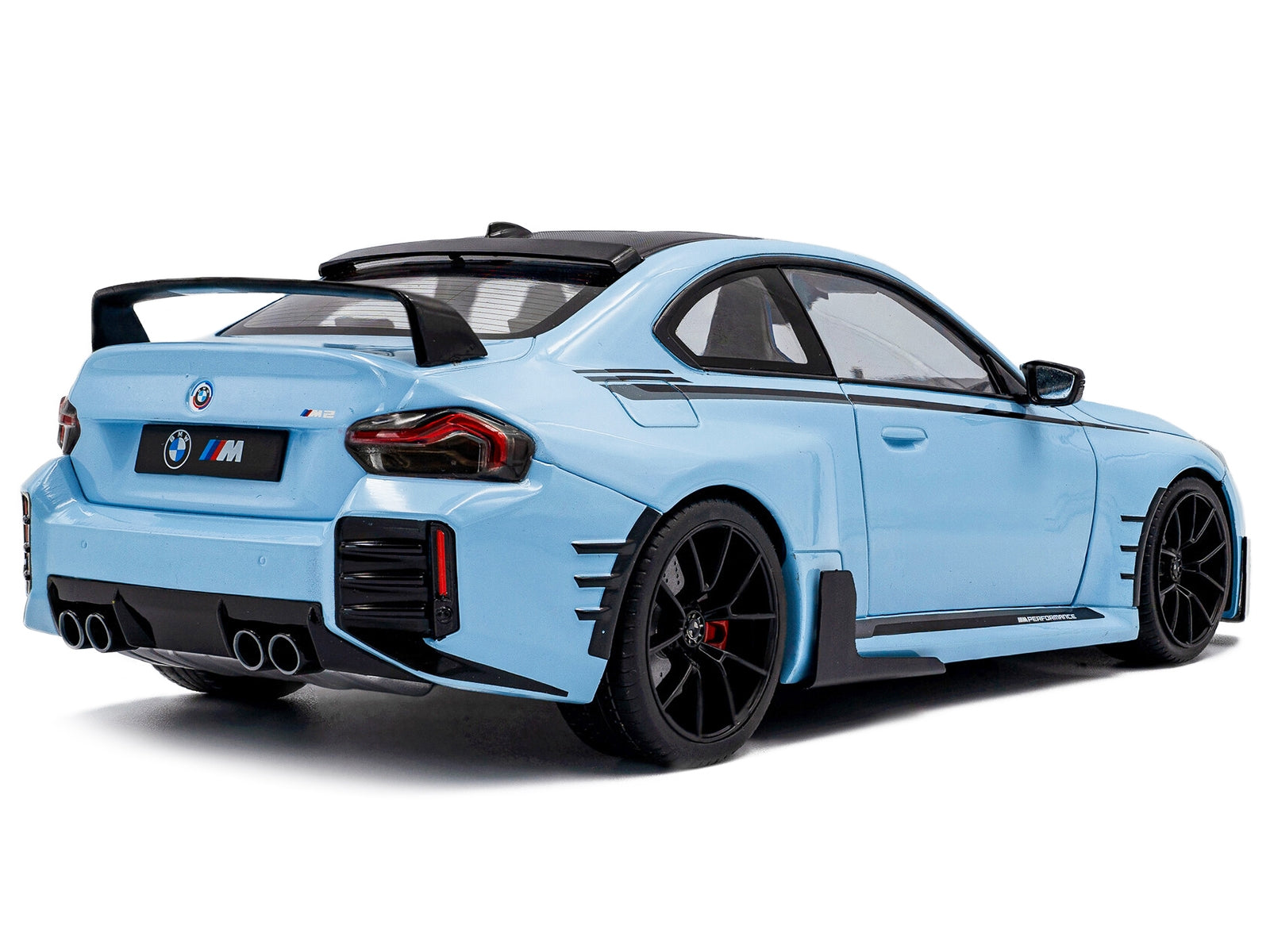 2024 BMW M2 Performance Parts Zandvoort Blue with Carbon Top and Black Stripes 1/18 Diecast Model Car by Solido