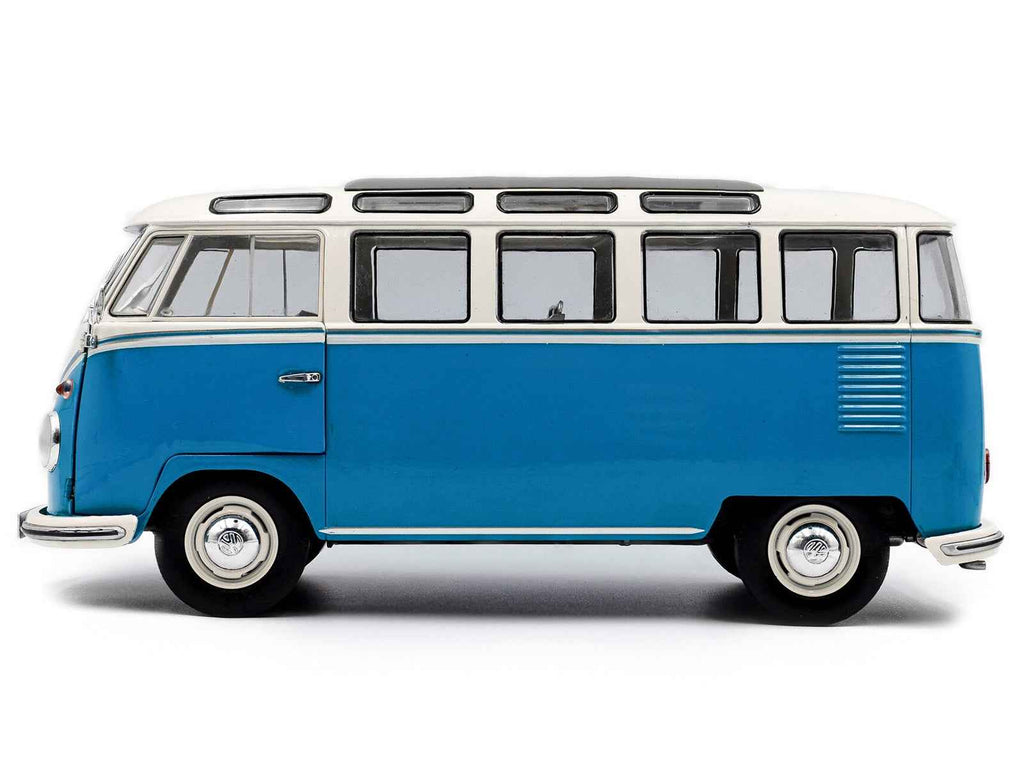 1962 Volkswagen T1 Samba Bus Baby Blue and White 1/18 Diecast Model Car by Solido