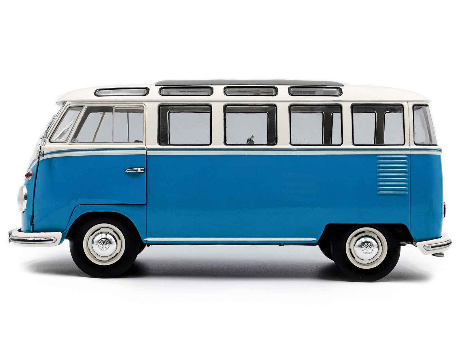 1962 Volkswagen T1 Samba Bus Baby Blue and White 1/18 Diecast Model Car by Solido