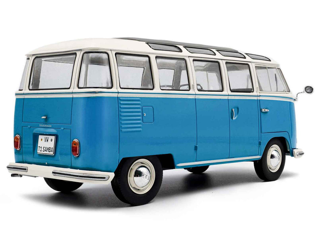 1962 Volkswagen T1 Samba Bus Baby Blue and White 1/18 Diecast Model Car by Solido