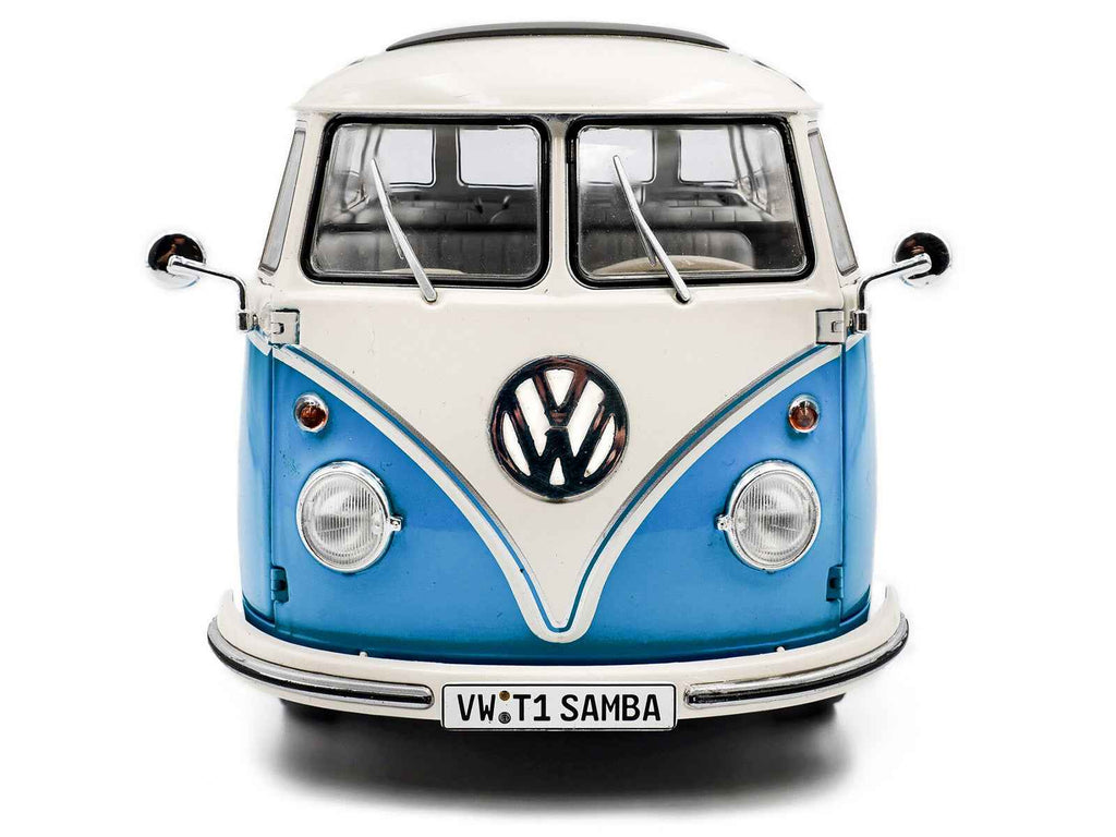 1962 Volkswagen T1 Samba Bus Baby Blue and White 1/18 Diecast Model Car by Solido