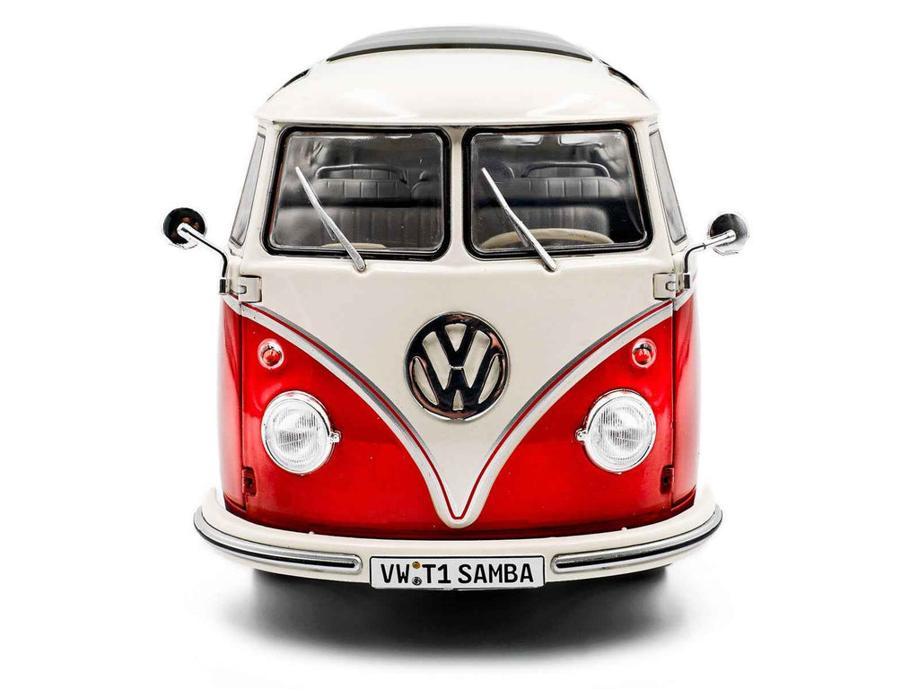 1962 Volkswagen T1 Samba Bus Red and White 1/18 Diecast Model Car by Solido