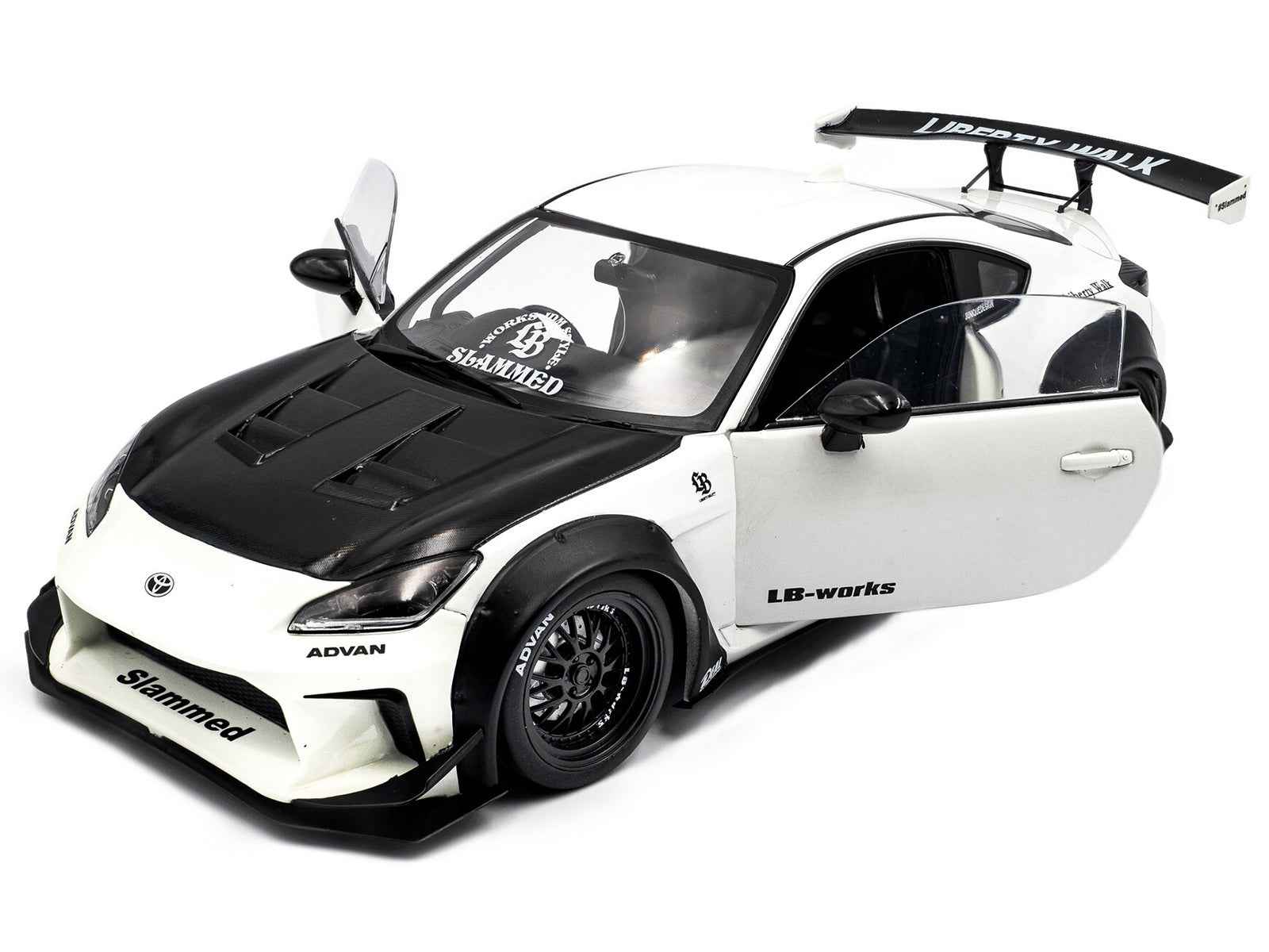 2024 Toyota GR86 LBWK Body Kit RHD (Right Hand Drive) Pearl White with Carbon Hood 1/18 Diecast Model Car by Solido
