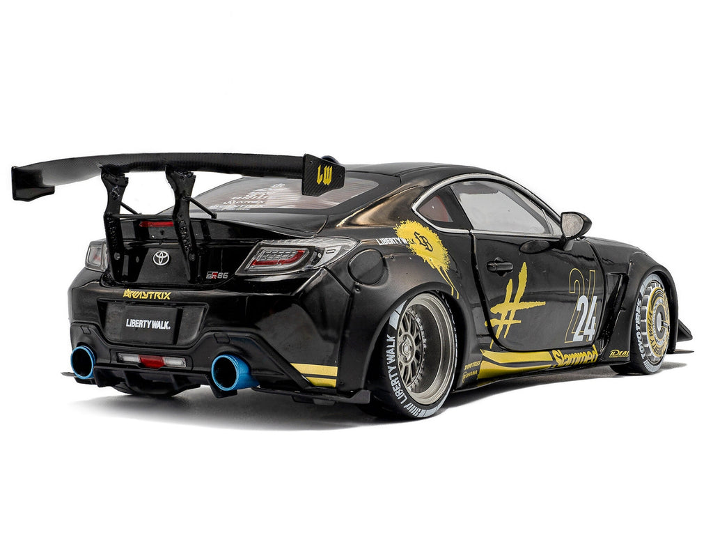 2024 Toyota GR86 Liberty Walk Body Kit RHD (Right Hand Drive) #24 Black with Gold Graphics 1/18 Diecast Model Car by Solido