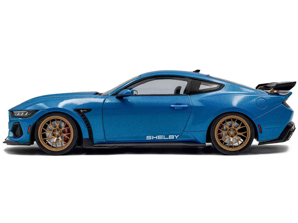 2024 Ford Shelby Mustang Super Snake Grabber Blue Metallic with Black Stripes 1/18 Diecast Model Car by Solido