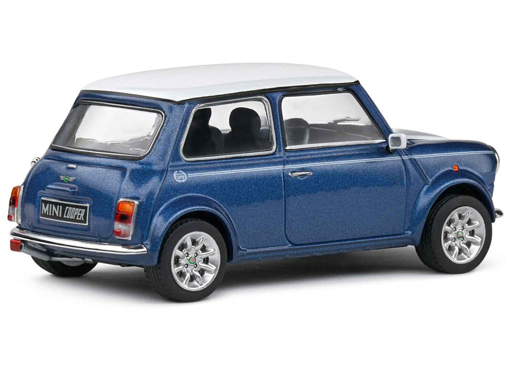 1994 Mini Cooper Sport Tahiti Blue Metallic with White Top and Stripes 1/43 Diecast Model Car by Solido