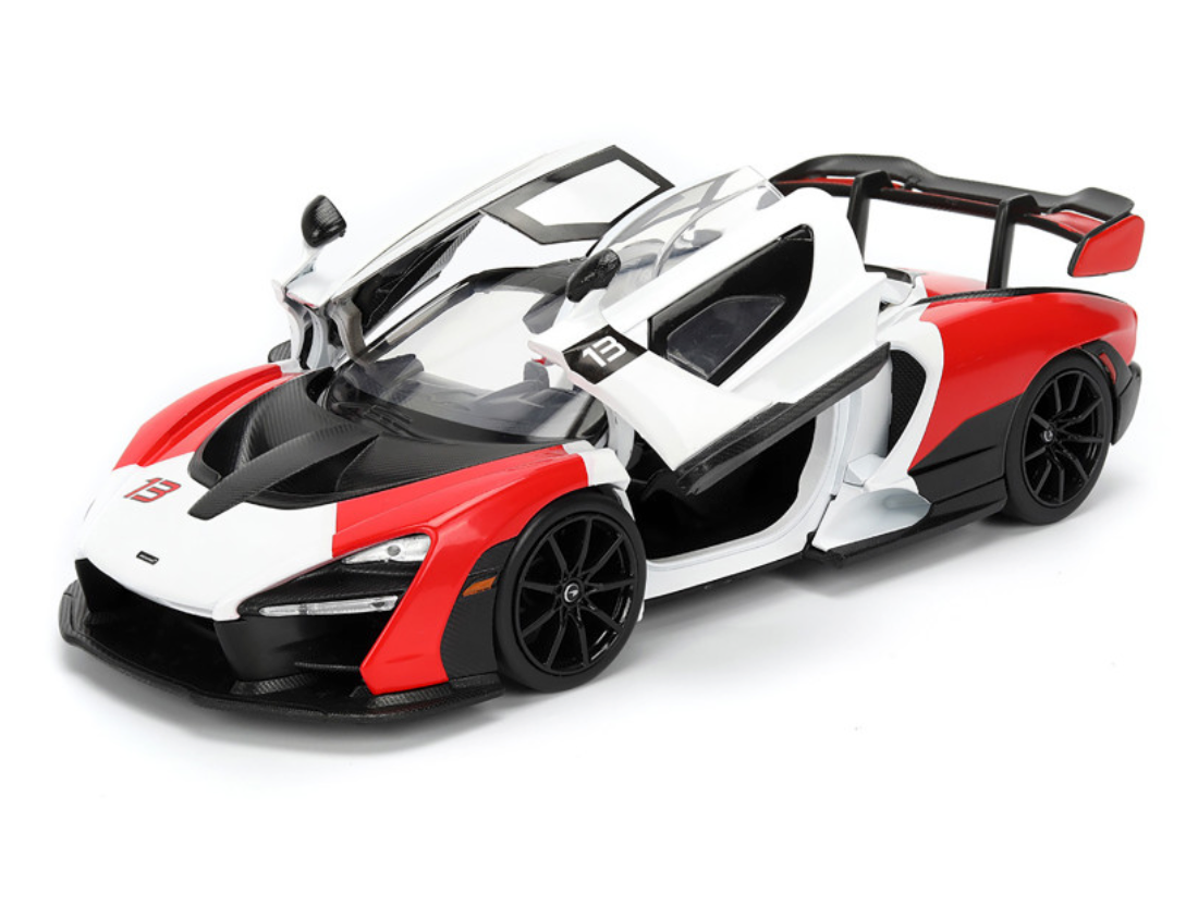McLaren Senna Red and White with Carbon Hood and Top "HyperSpec" Series 1/24 Diecast Model Car by Jada
