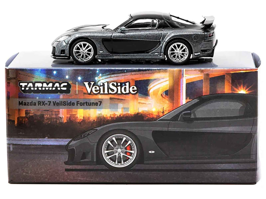 Mazda RX-7 "VeilSide Fortune7" RHD (Right Hand Drive) Gray Metallic and Black "Global64" Series 1/64 Diecast Model Car by Tarmac Works