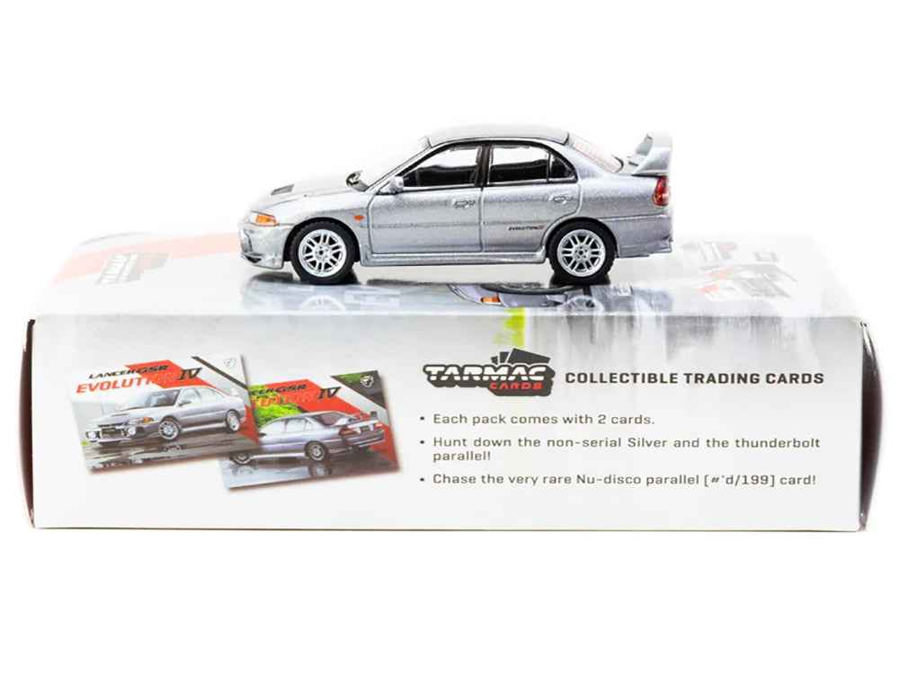 Mitsubishi Lancer Evolution IV Silver Metallic with Tarmac Cards "Global64" Series 1/64 Diecast Model by Tarmac Works