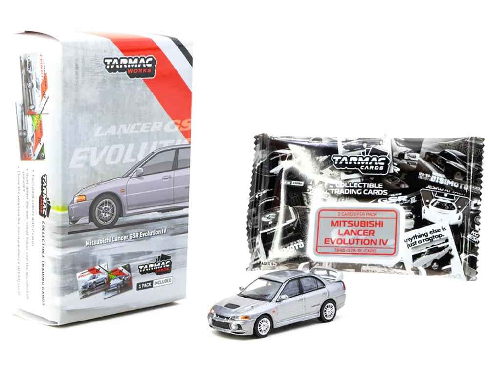 Mitsubishi Lancer Evolution IV Silver Metallic with Tarmac Cards "Global64" Series 1/64 Diecast Model by Tarmac Works