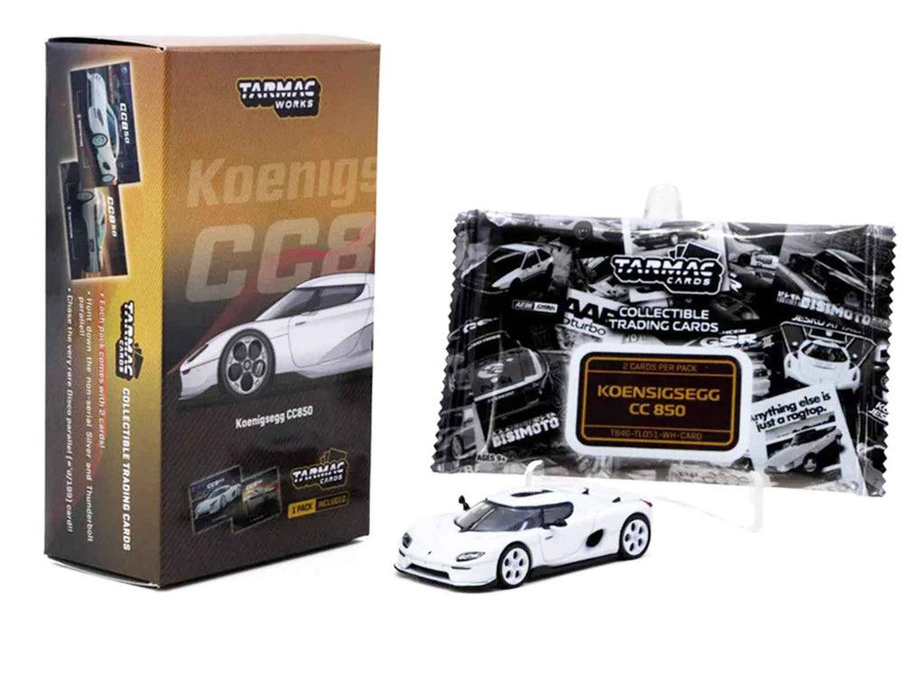Koenigsegg CC850 White with Tarmac Cards "Global64" Series 1/64 Diecast Model by Tarmac Works