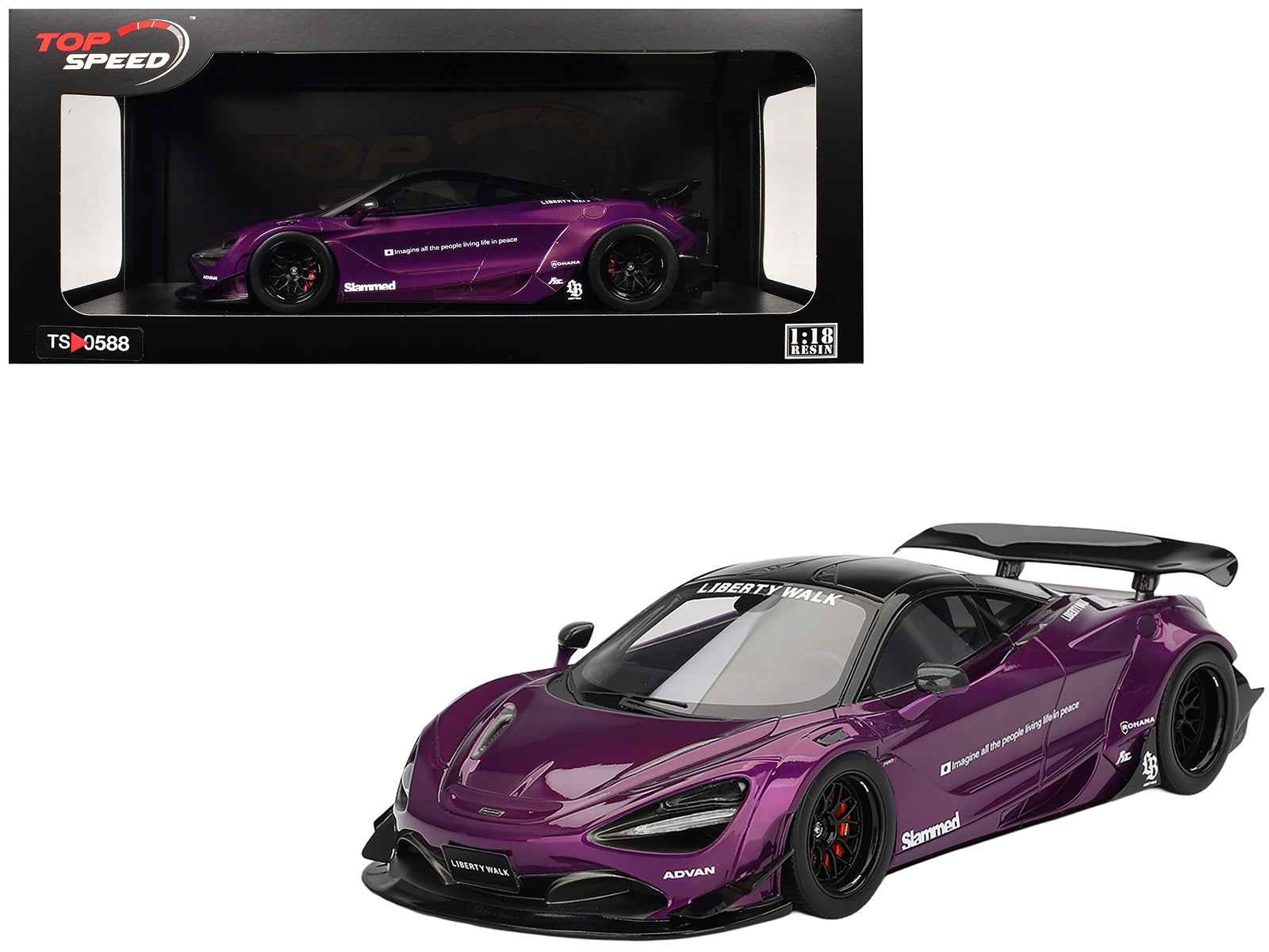 McLaren 720S "LB-Works" Purple Metallic with Black Top 1/18 Model Car by Top Speed