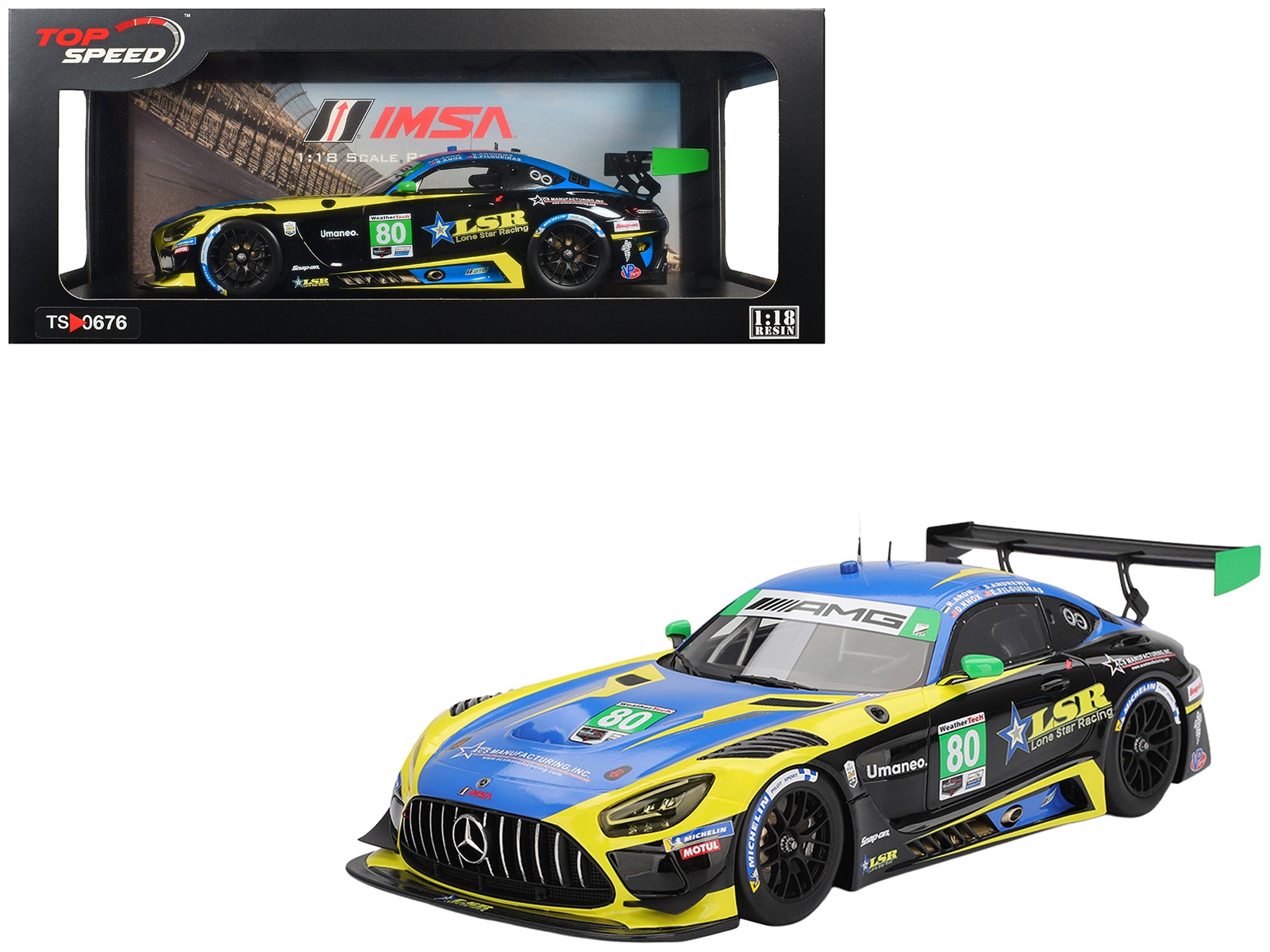 Mercedes-AMG GT3 EVO #80 Scott Andrews - Ralf Aron - Eric Filgueiras - Dan Knox "Lone Star Racing" IMSA "24 Hours of Daytona" (2025) 1/18 Model Car by Top Speed