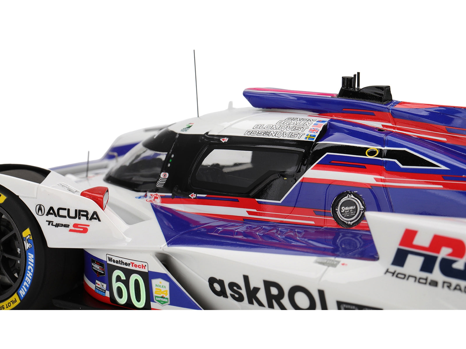 Acura ARX-06 GTP #60 Tom Blomqvist - Colin Braun - Scott Dixon - Felix Rosenqvist "Acura Meyer Shank Racing with Curb-Agajanian" 2nd Place IMSA "24 Hours of Daytona" (2025) 1/18 Model Car by Top Speed