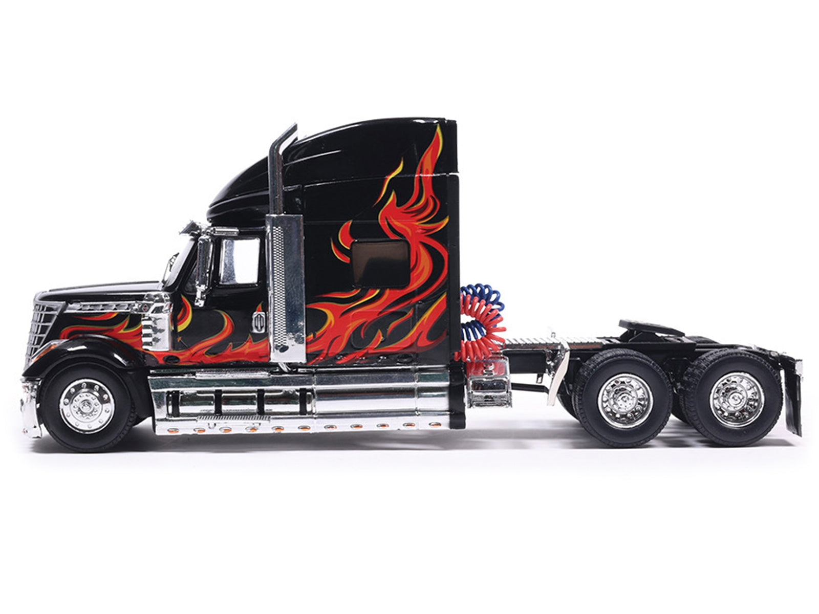 2010 International Lonestar Truck Tractor Black with Flame Graphics 1/64 Diecast Model by IXO Models