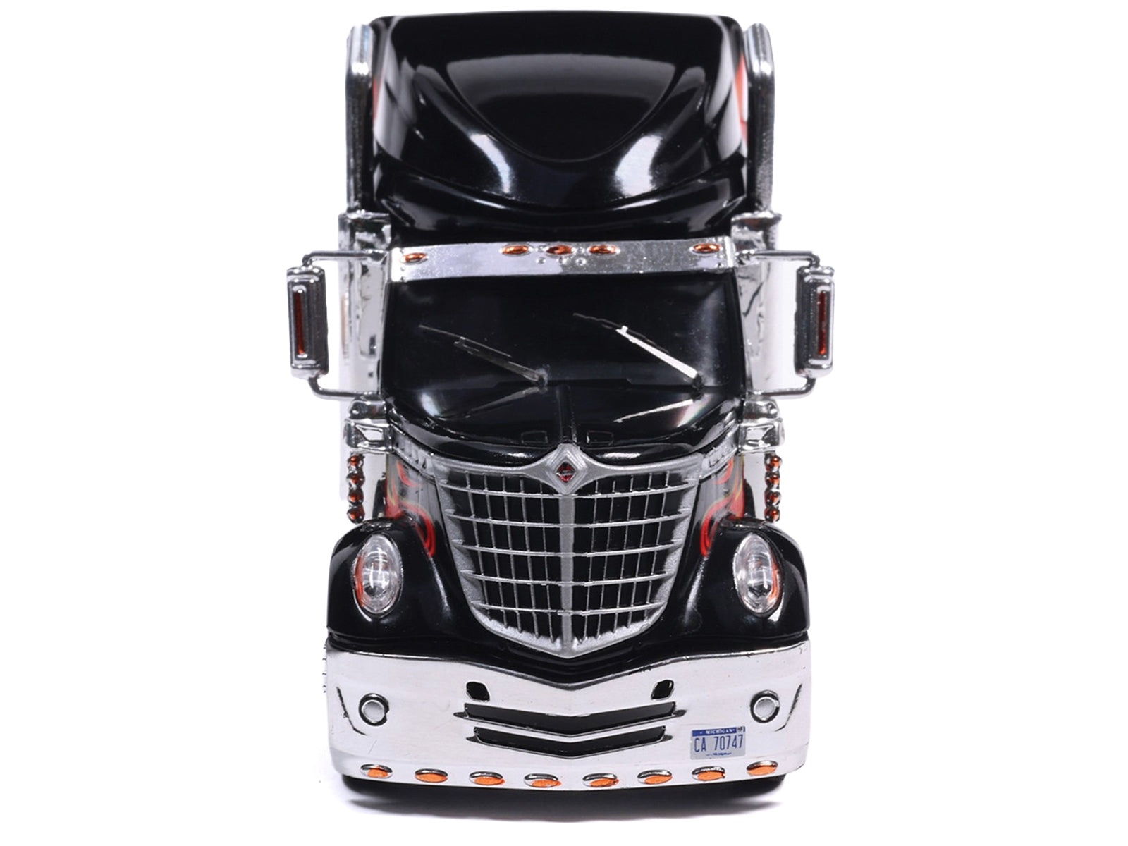2010 International Lonestar Truck Tractor Black with Flame Graphics 1/64 Diecast Model by IXO Models
